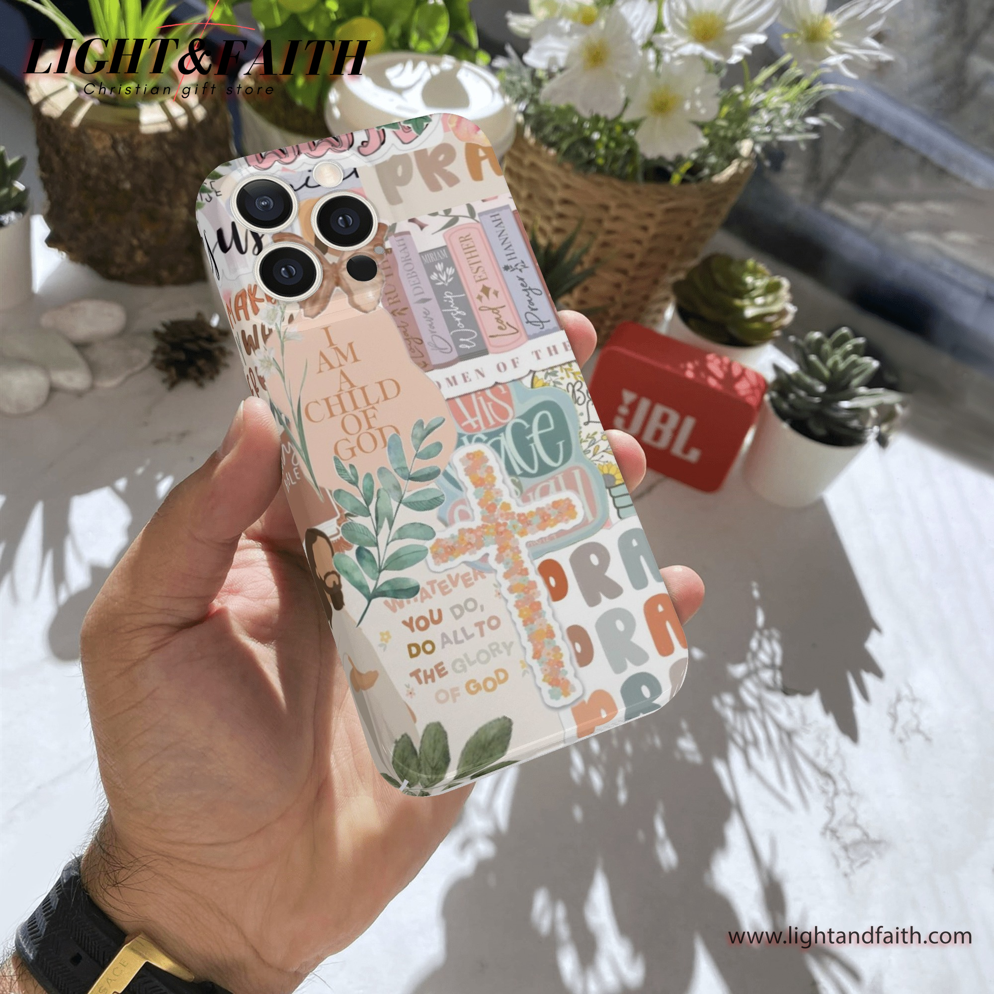 Neutral Christian Phone Case – I Am a Child of God & Floral Cross Design, Christian Phone Case, Bible Verse Phone Case, Religious Gift, PCLAF12